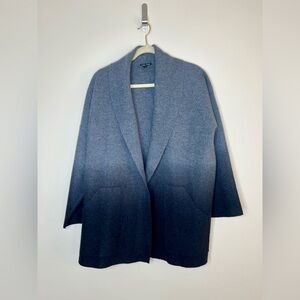 Eileen Fisher Ombre Gray Black Boiled Wool Jacket Pocket Open Lagenlook Medium